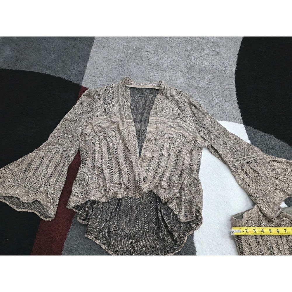 Damianou Womens 2-Piece Metallic Knit Dress & Cardigan Set Gold Black Size L - Picture 9 of 16